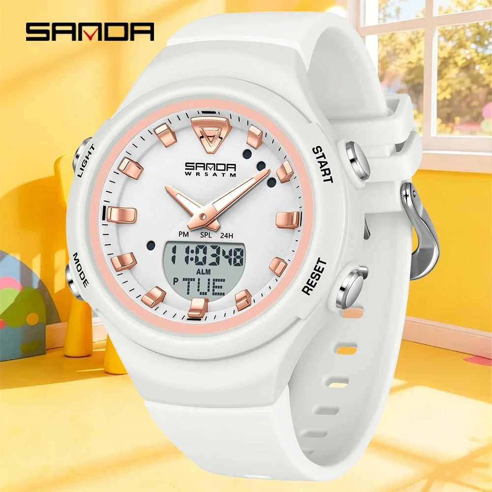 SANDA 6371 Double Display Sports Watches Men Luminous Multifunction Waterproof Women Wristwatch Outdoor Running Student Alarm