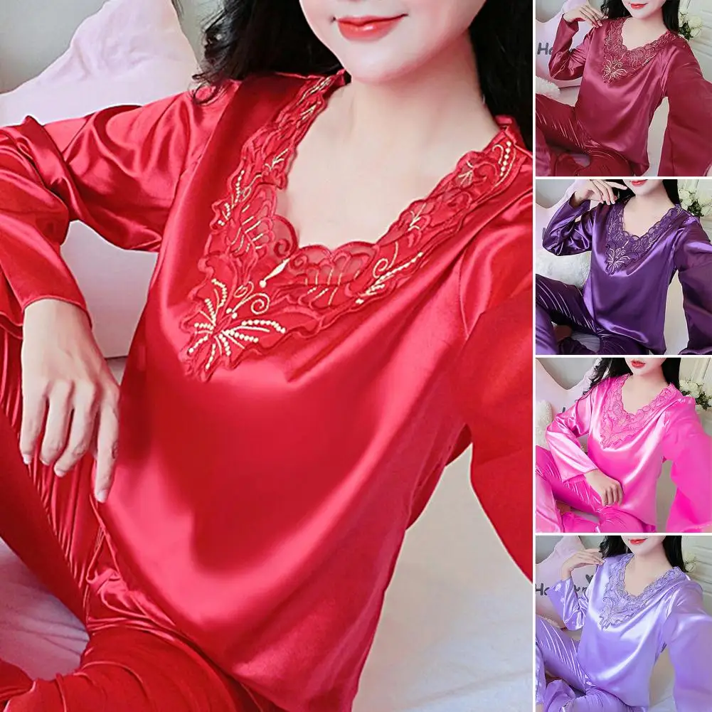 2 Pcs/Set Sexy Nightie Set Loose Home Wear Sexy Pure Color Autumn Pajamas Set