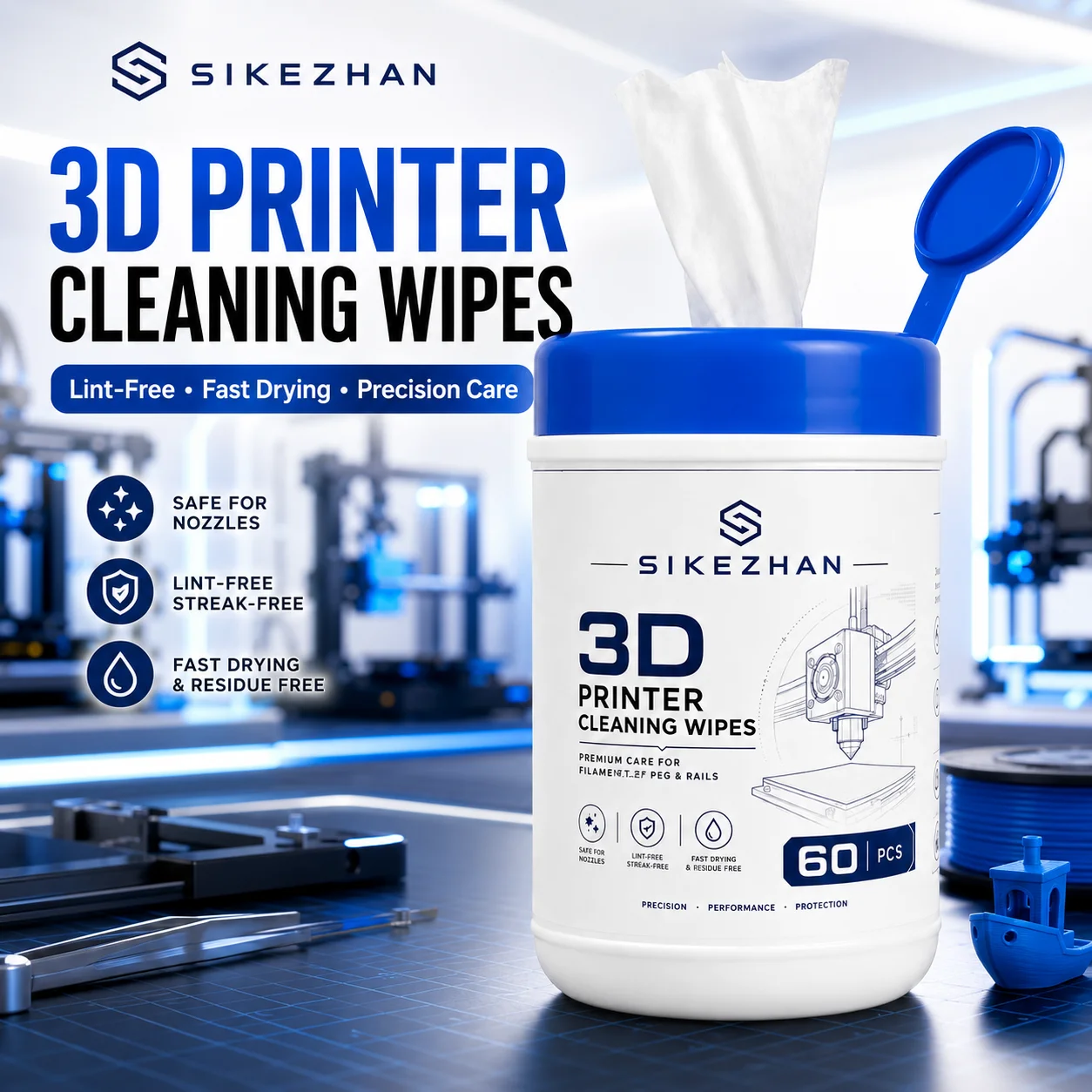 3D Printer Cleaning Wipes 60PCS Lint Free Residue Free Wipes for Build Plate Nozzle FEP Film Rails Printer Maintenance Tools