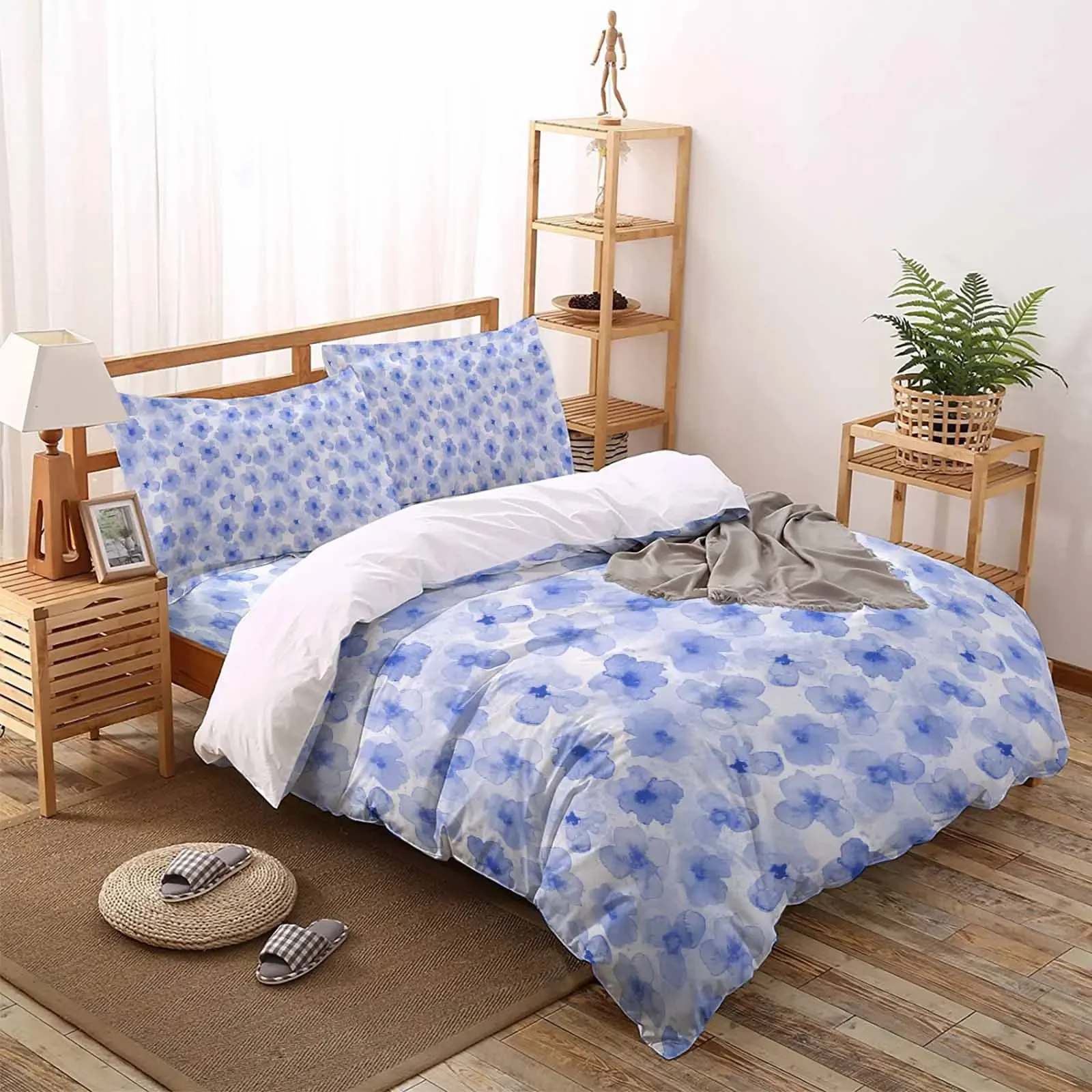 Watercolor Floral Texture The-4piece Textile Set on the Bed Includes Two Pillowcases One Duvet cases One Bedsheet Customization