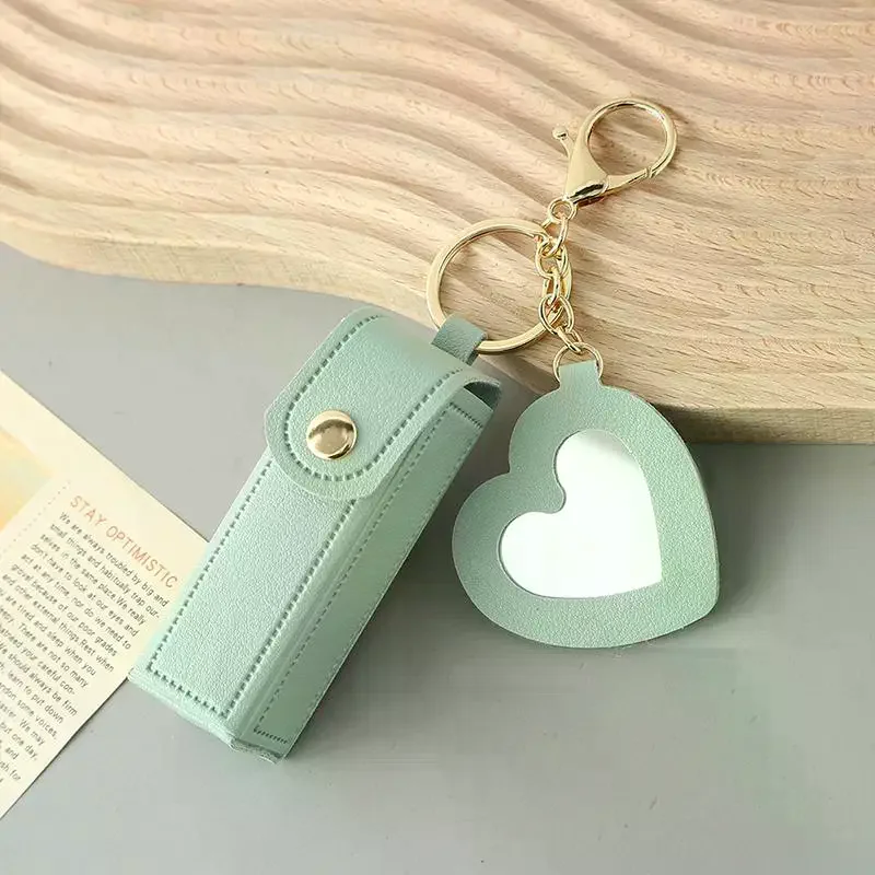 Mini Bag Keychain Protective Cover With Mirror Fashion Storage Portable Leather Lipstick Keyring Girl Key Ring Chain Women Gift