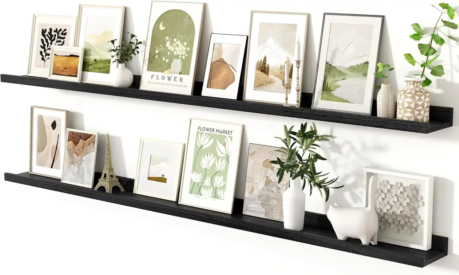 

Black Long Picture Shelves 72 Inch, Solid Wood Floating Shelves Photo Shelf with Lip, Large Wall Mounted Display Shelves