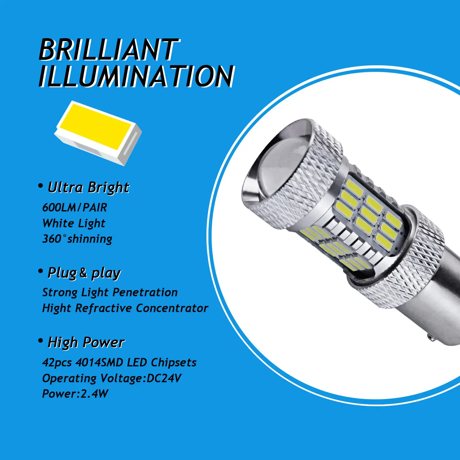 2x 1156 BA15S P21W 24V White 42 SMD LED Bulbs Sidelight Daytime Running Reverse Back-up Light HGV Truck