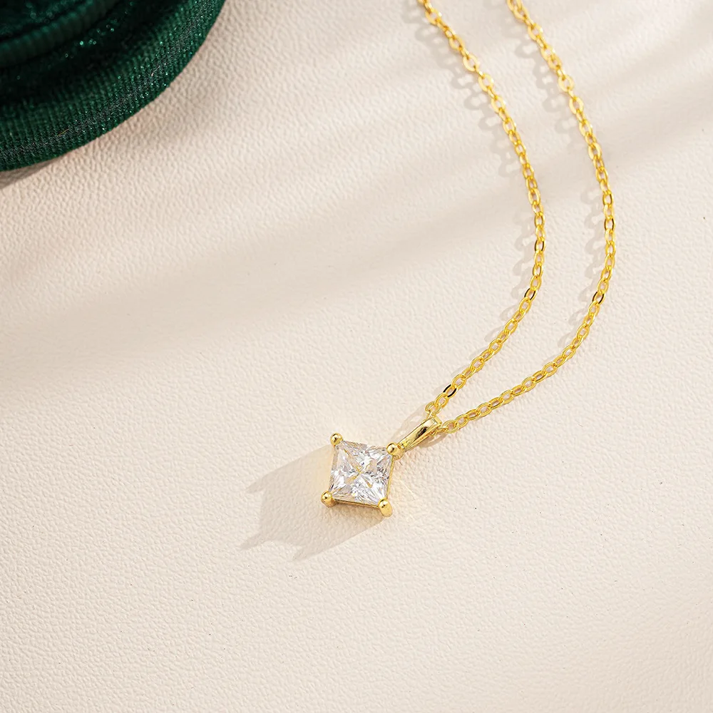 

925 Sterling Silver Square Necklace with Moissanite Pendant for Women, Minimalist and Elegant Collarbone Chain