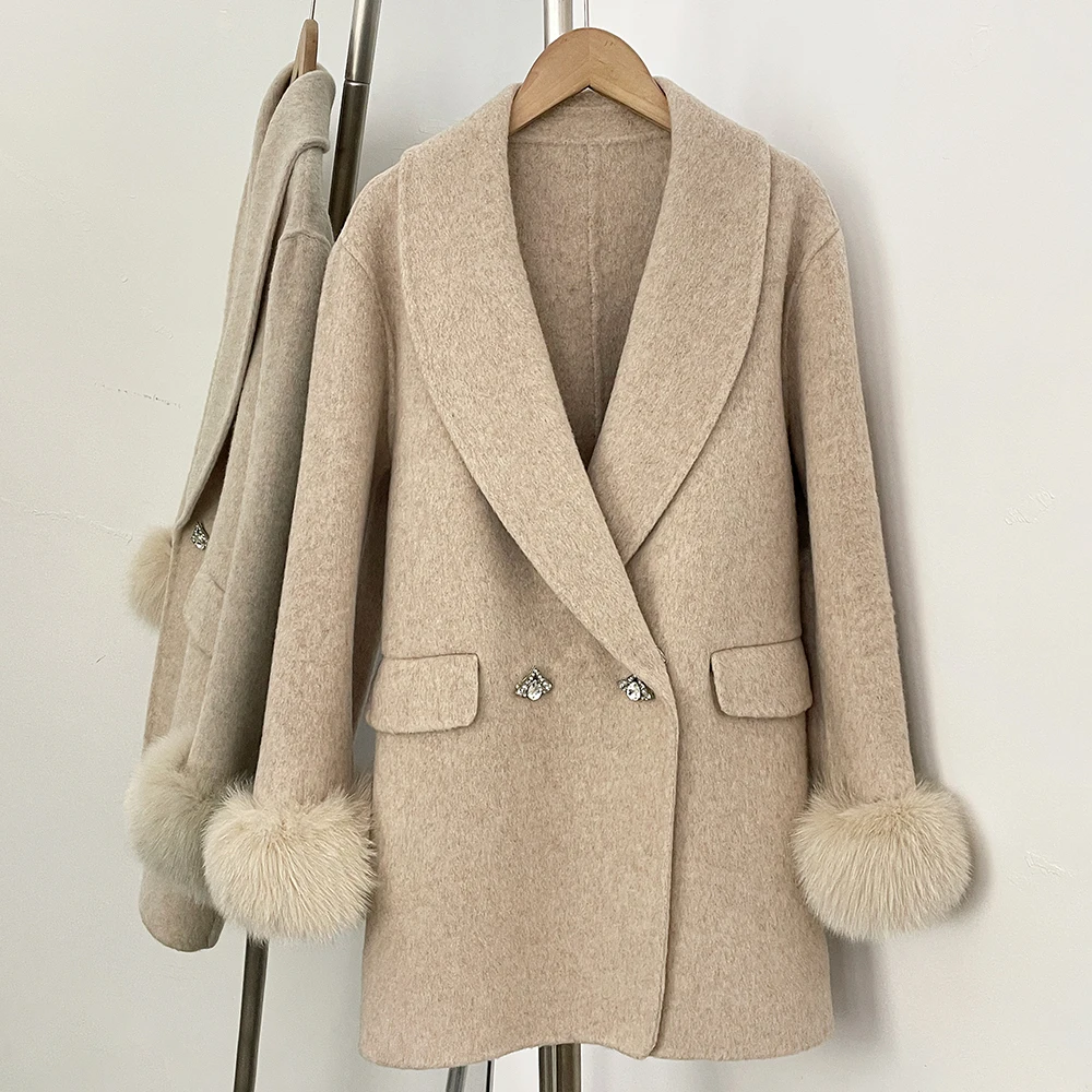 

OFTBUY Шерстяное пальто с натуральным мехом, женское шерстяное пальто-тренч, женская одежда, верхняя одежда из шерсти и смесовых тканей, зимнее пальто