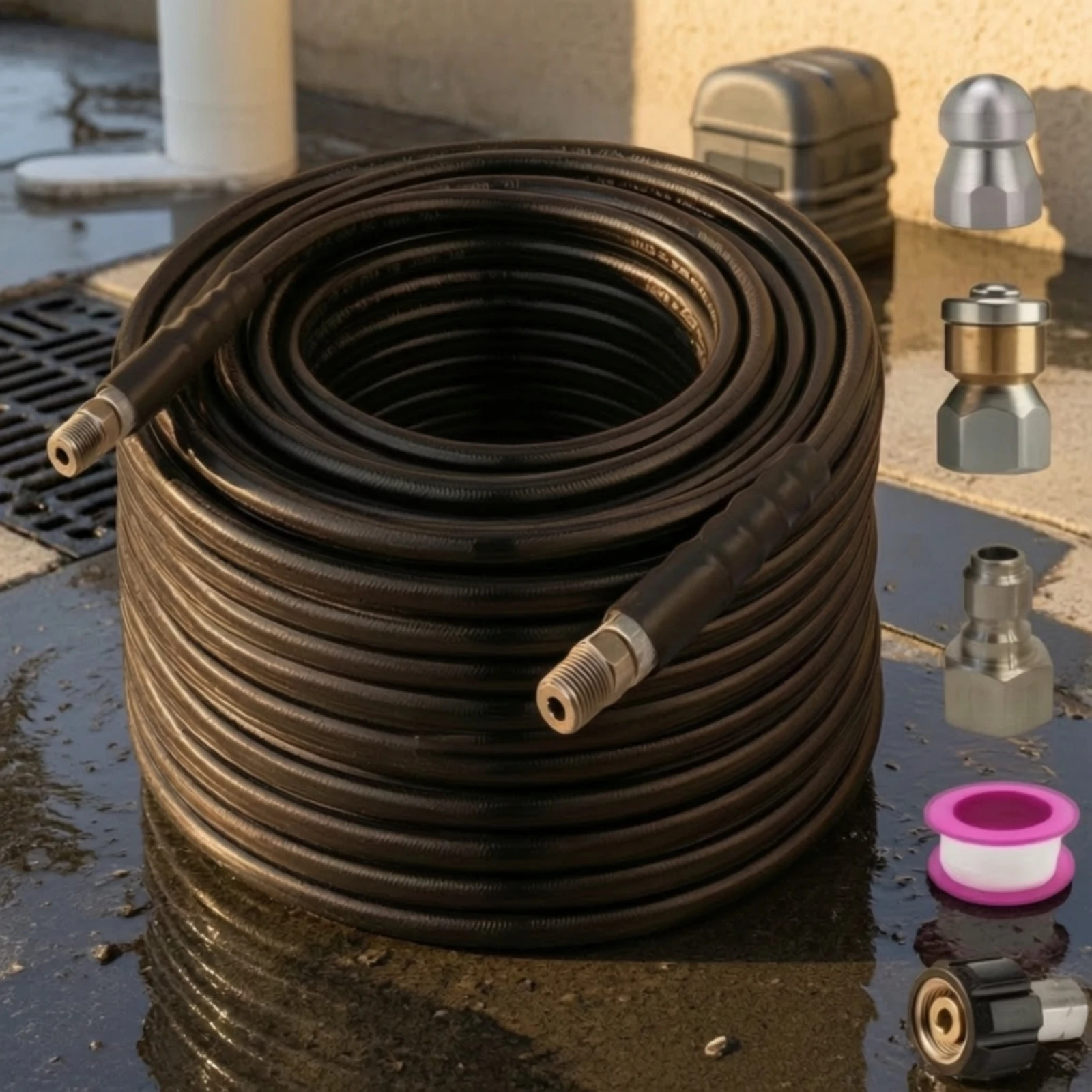 Sewer Jetter Hose Sturdy Sewer Jetter Kit Drain Cleaner Hose Abrasion-Resistant Drain Cleaner with Adapter Fittings Thickened