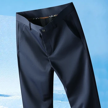 2026 Men's Spring Summer Autumn  Pants Straight Stretch Casual No Trace No Ironing Fabric Silky Cool Feeling Trousers 29-42 3
