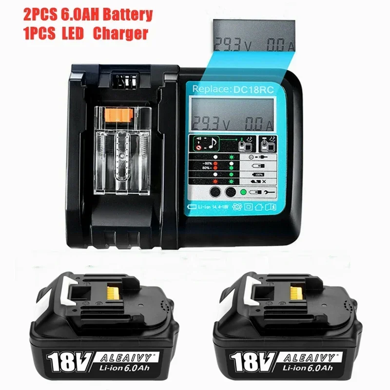 

2PCSLatest Upgraded BL1860 Rechargeable Battery With LCD 3A Charger 18V 6000mAh Lithium ion for Makita 18v Battery BL1830 BL1850