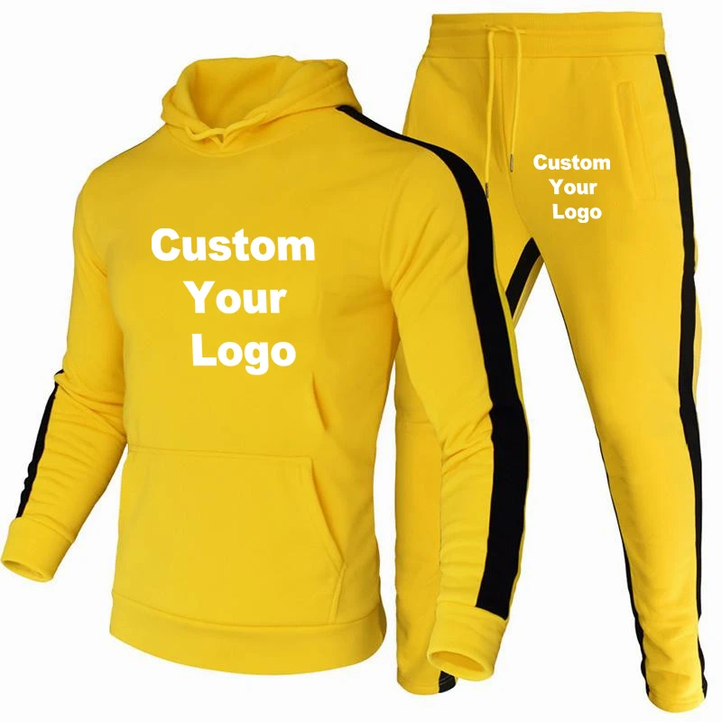 

Spring Autumn Men Custom Logo Tracksuit Hoodies and Sweatpants Fashion Casual Striped Style 2 Piece Set Clothing