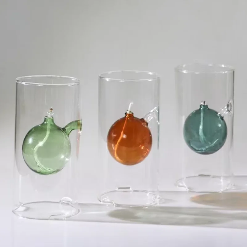 15CM Transparent Glass Candlestick Vintage Oil Lamp Interior Light Chamber Glass Oil Lamp Vintage Candle Holder for Home Decor