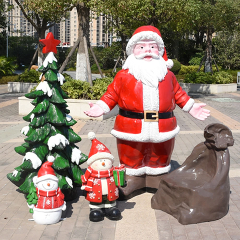 Outdoor Christmas Life Size Snowman Sculpture/Fiberglass Christmas Sleigh and Reindeer