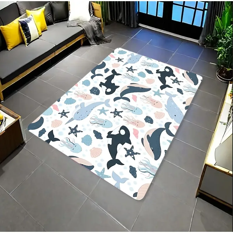 Jungle Adventure Rug Cute Animal Pattern Home Decor Carpet Soft Non-Slip Floor Mat Lion Giraffe Monkey Print Kids Room Decor