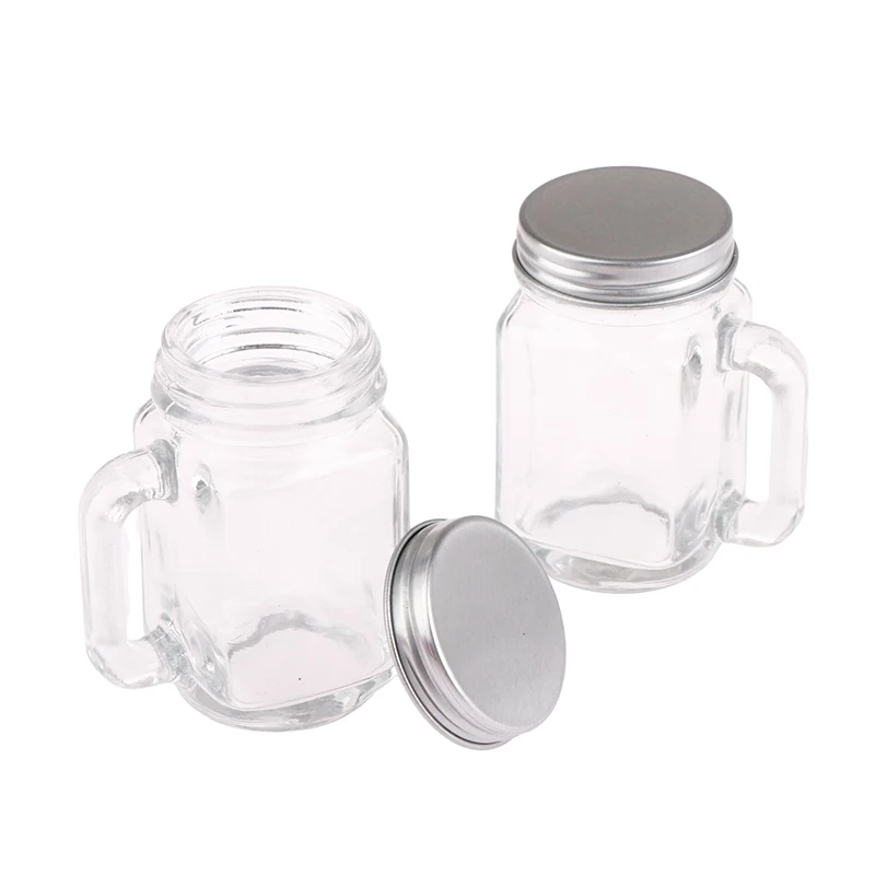 1Pc 40ML Portable Mini Mason Jar With Handle Leakproof Glass Water Bottle For Milk Cold Brew Coffee Crystal Wine Whisky Glass