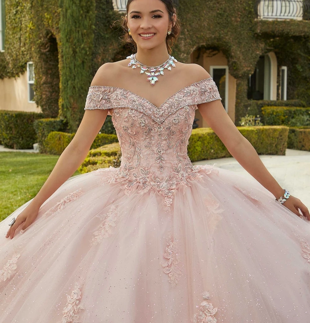 EVLAST personalizado Rosa Sage vestido para quinceañeras Flora apliques cuentas De encaje manga desmontable Vestidos De XV Años TQD105