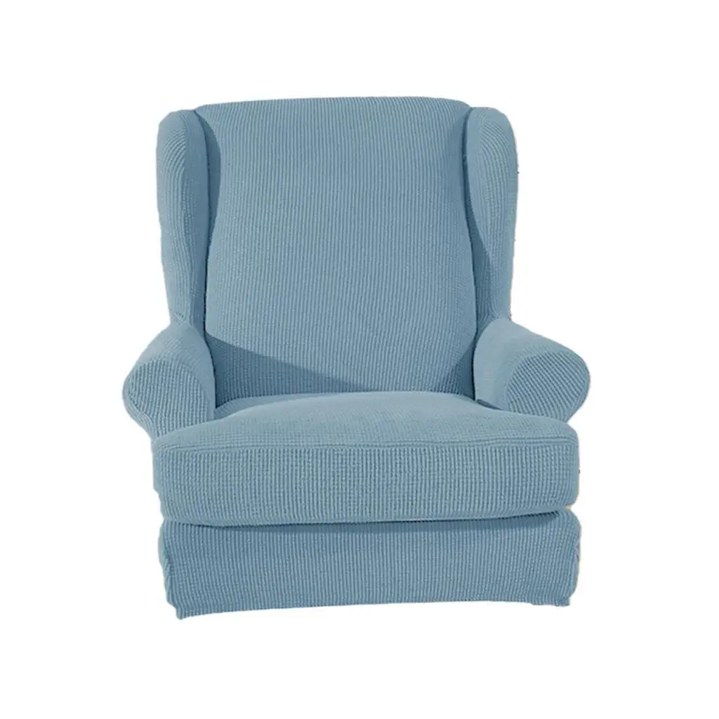 Wing Back Arm Chair Cover 2-Piece Wingback Sofa Slipcover Light Blue