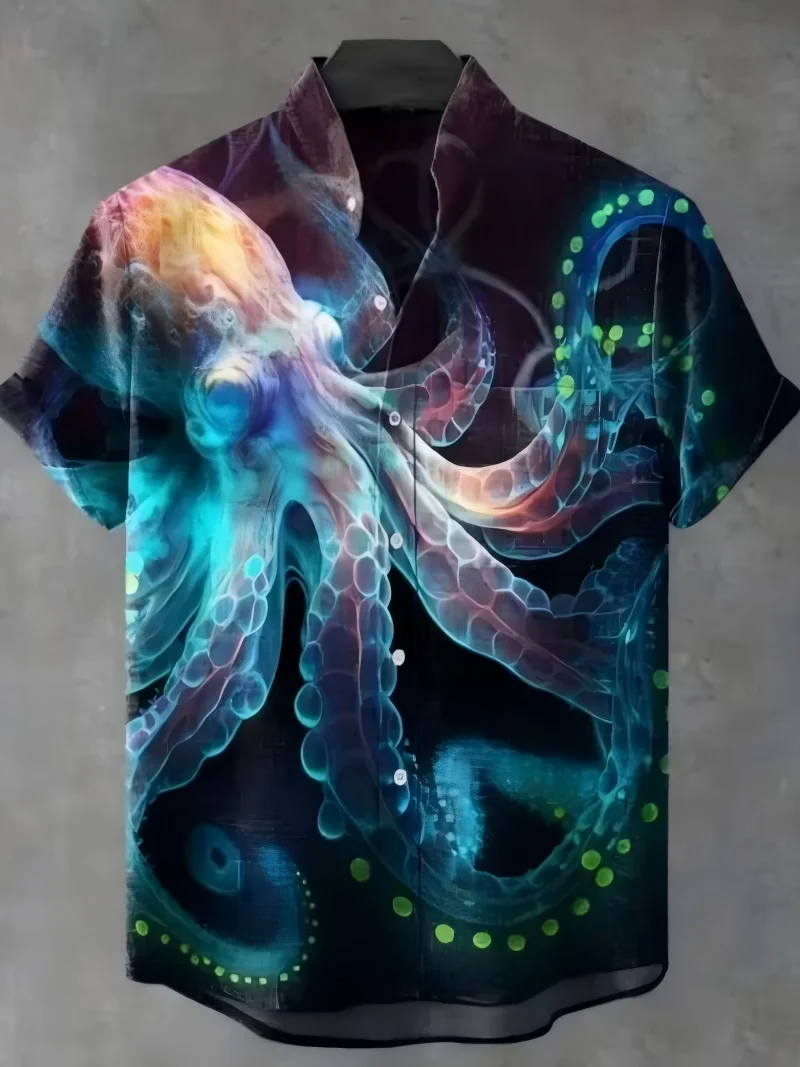 

Octopus men's short sleeved shirt, fashionable trend, loose and breathable, street outdoor, casual and comfortable