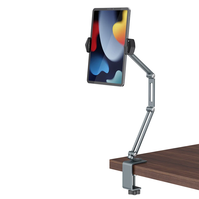 Soporte de aluminio para tableta, tres brazos, cualquier Ángel, ajustable, escritorio, cama, iPad Pro 12,9, Mini Xiaomi Mipad Lenovo