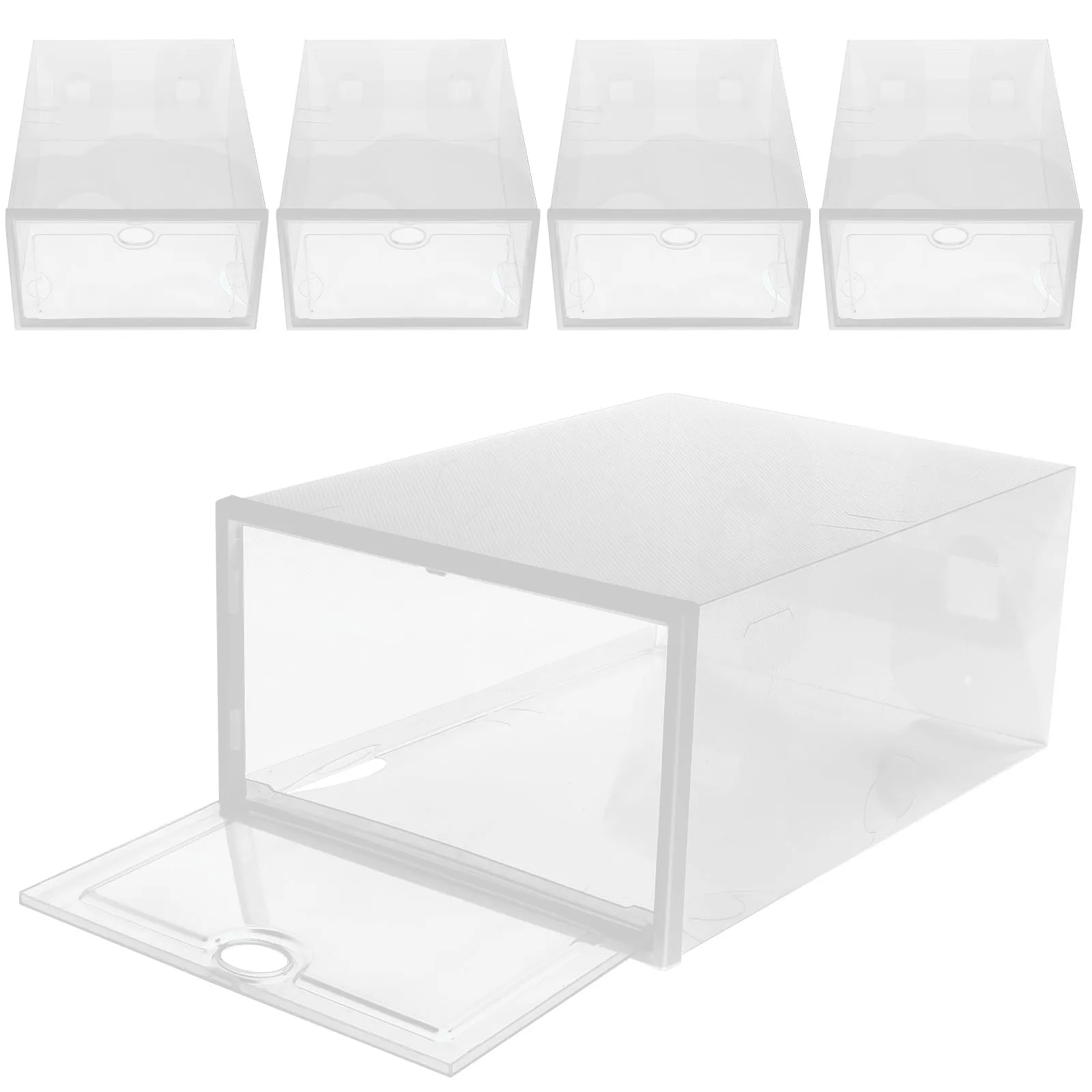 

5 Pcs Boxes Storage 33x23x14cm White Frame Transparent Stackable Organizer Box Sneaker Container Sneaker Boxes Stackable Closet