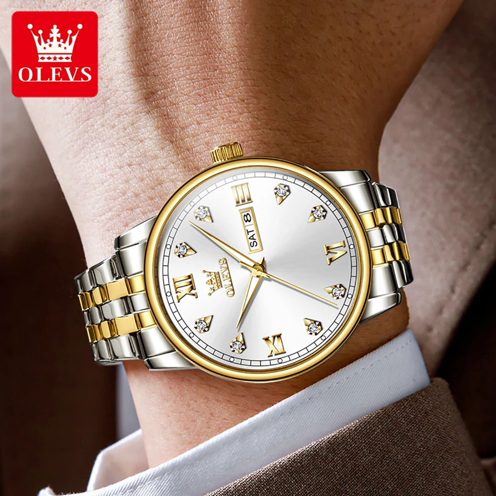 OLEVS 5525, повседневные кварцевые часы, подарочный ремешок для часов из сплава, наручные часы с круглым циферблатом, календарь с дисплеем недели