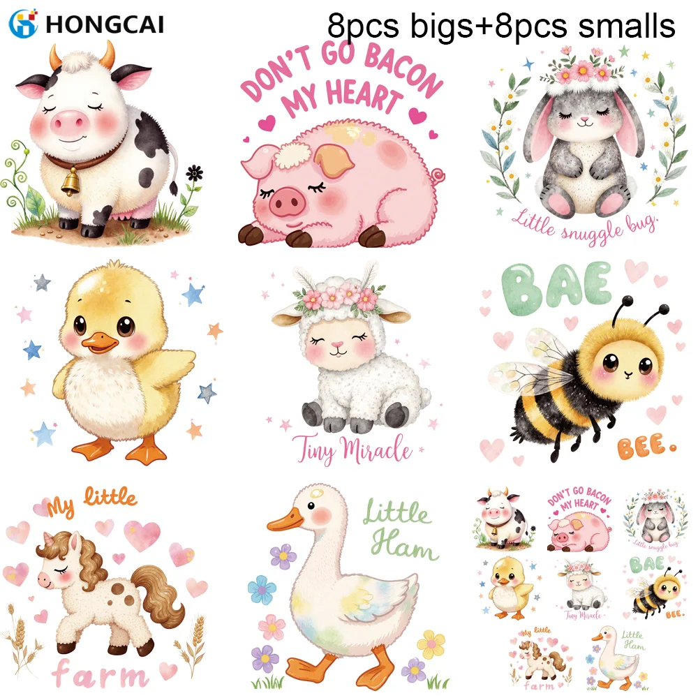 16 parches termoadhesivos de animales de granja, parches de dibujos animados para ropa DIY, decoraciones lavables para ropa infantil