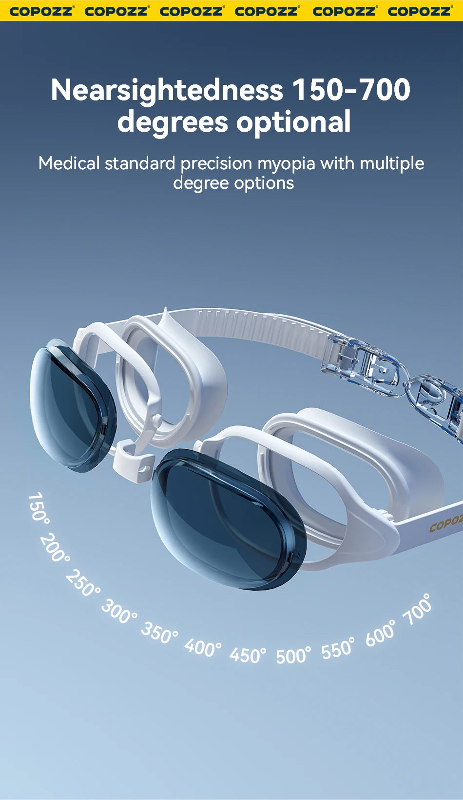 COPOZZ Schwimmbrille Myopie 0 -1,5 bis -7 Männer Frauen Langlebige Anti-Fog-UV-Schutz Wasserdichte Schwimmbrille Schwimmbrille – Detail 5