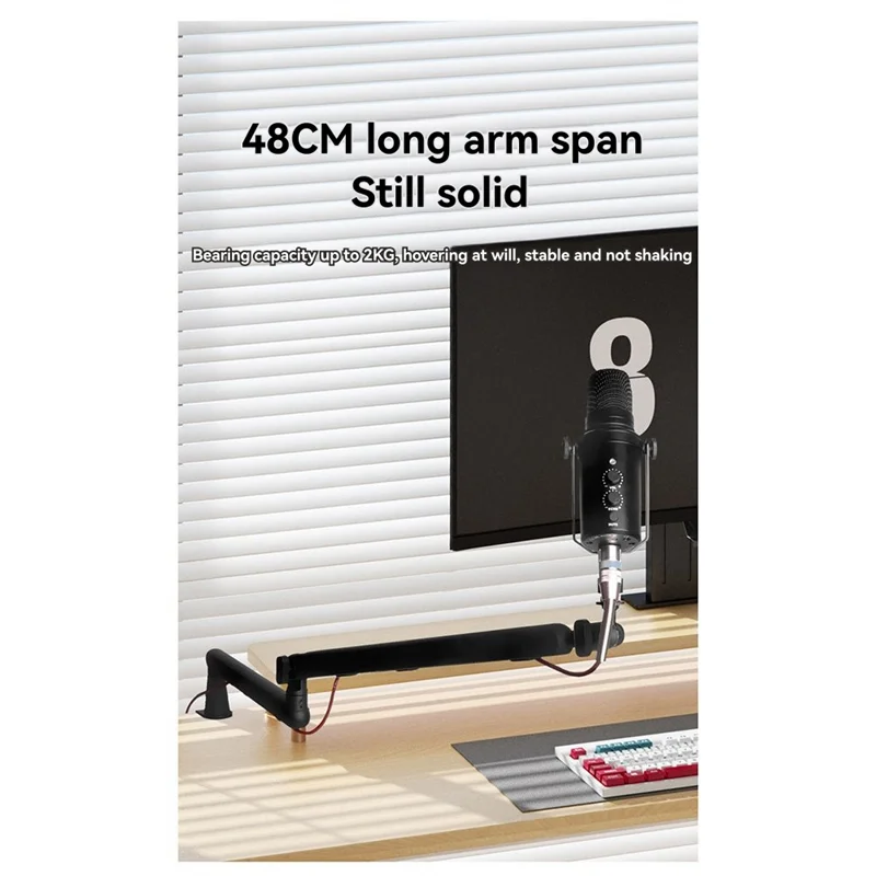 Hot-Microphone Bracket, Adjustable 360 ° Suspension , Adjustable Rod Microphone Bracket, With Desktop Mounting Clip
