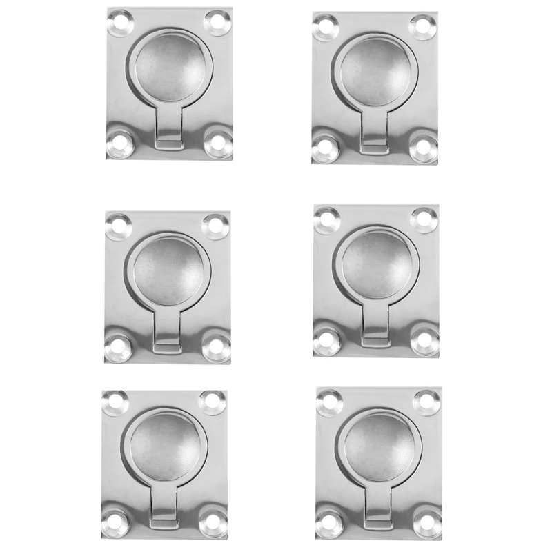 

6 шт. 48X38 мм замок для лодки, защелка для люка, шкаф с утопленным монтажным кольцом, Тяговая ручка, морское оборудование для серфинга, нержавеющая сталь 316
