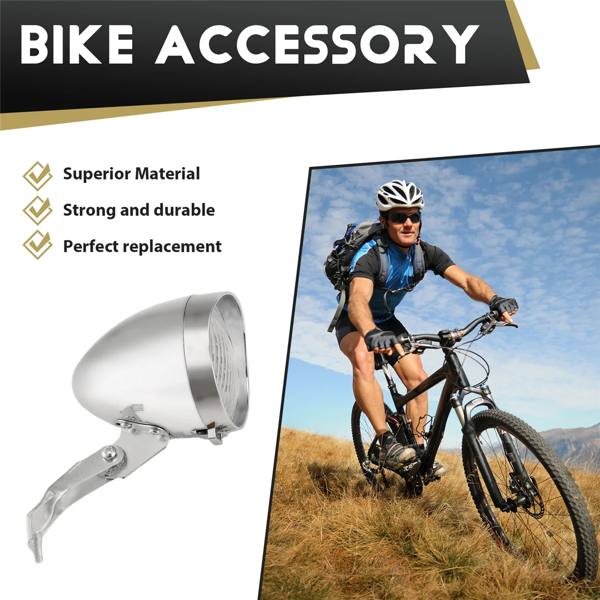 RUAI ريترو دراجة دراجة ملحق الجبهة دعامة إضاءة خمر 3LED المصباح (فضي)