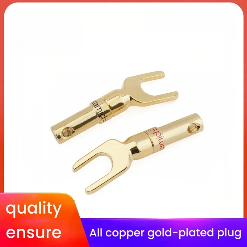 Solderless Dual-to-Banana Plug Spade Connectors - Y/U Type for Speaker Amplifier Binding Posts