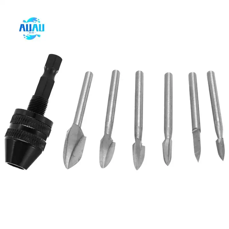 

AUAU-7Pcs Wood Carving Bits, 1/8Inchshank HSS Engraving Drill Tool Wood Crafts Grinding Accessories With 4486 Chuck