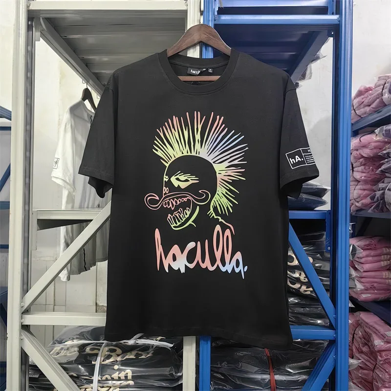 Good Quality Men Woman HACULLA Casual Top Tees Chaopai Rainbow Graffiti Printing Black White Summer New T Shirts