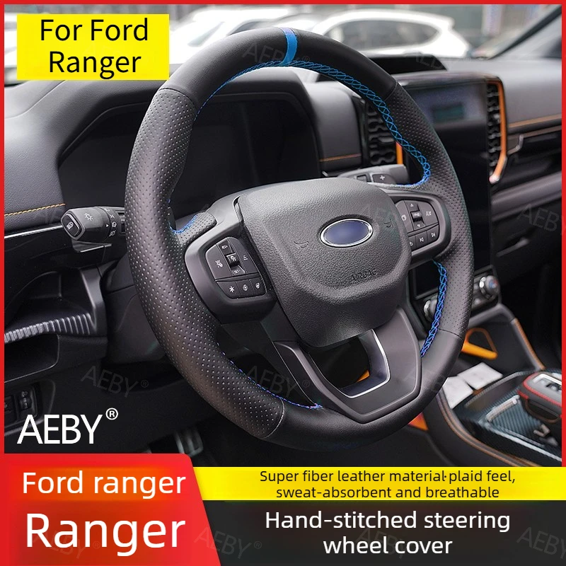 

For Ford Ranger 2022-2026 Hand-stitched leather steering wheel cover anti-slip,Breathable customization,soft,Accessories