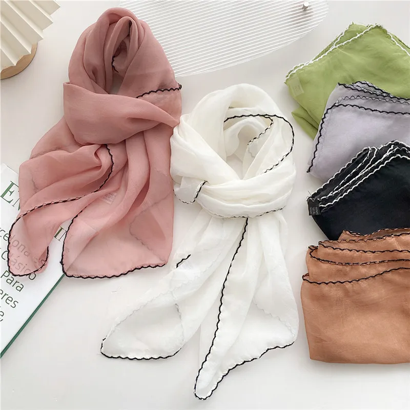 Solid Long Soft Scarves Headscarf Wrist Strap Hair Ribbon Bands Bandanas Headband Turban Neckerchief Scarf Decoration for Women