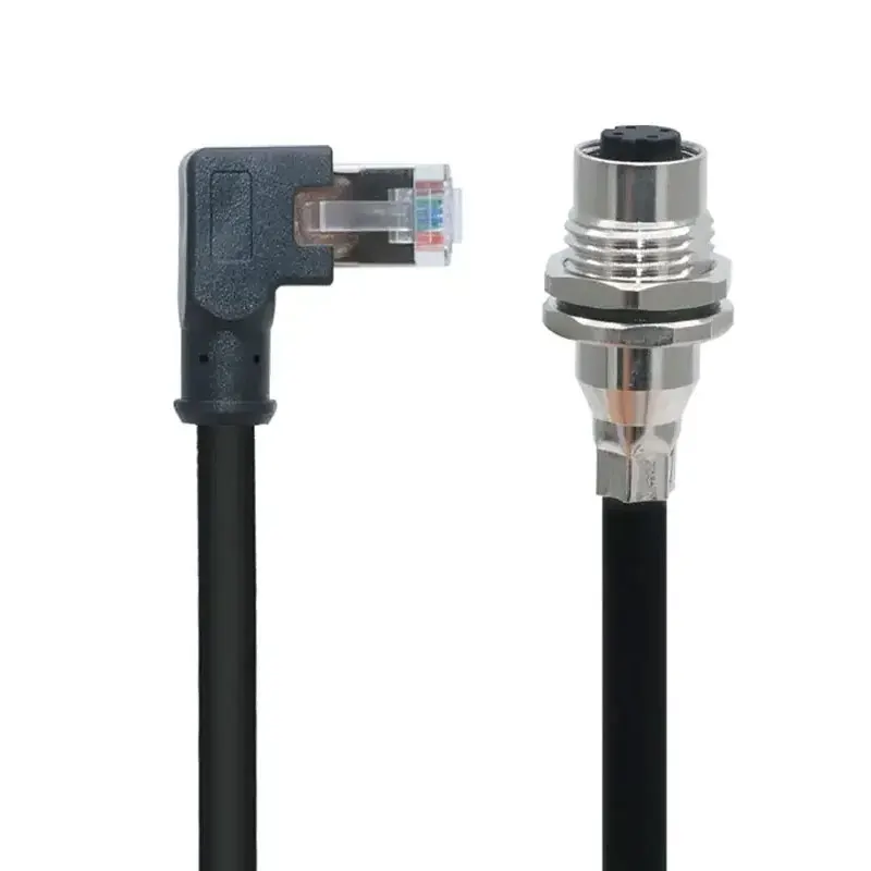 M12 8Pin X-type Panel Type 4Pin D-type Socket to RJ45 Connector Shield Network Plug A-code PG9 5pin to Rj45 Straight Elbow Head