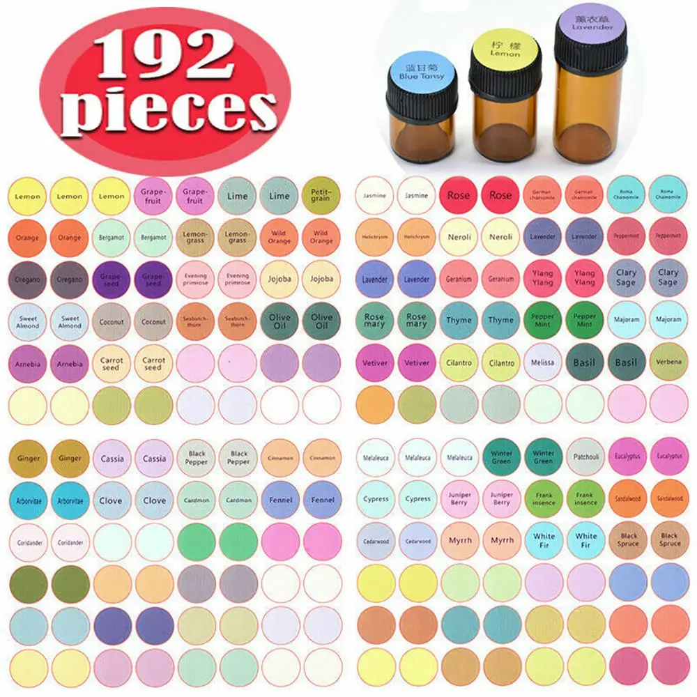 192pcs/Sheet Practical Colorful Paper Stickers Labels for Glass Essential Oil Bottles Cap Lid Labels Blank Round Circles Sticker