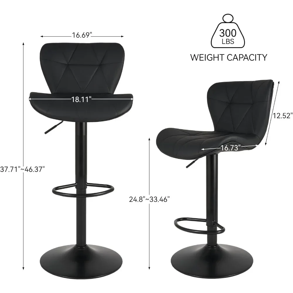 Bangku Bar Modern Set 2, bangku penghitung putar kulit imitasi dapat disetel, bangku konter tinggi dengan belakang