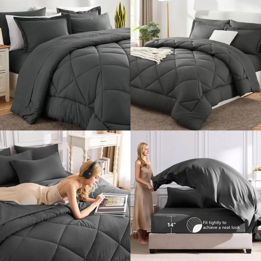 

7-Piece King Bedding Set in Dark Grey: Luxurious All-Season Comforter, Sheets, Pillowcases & Shams