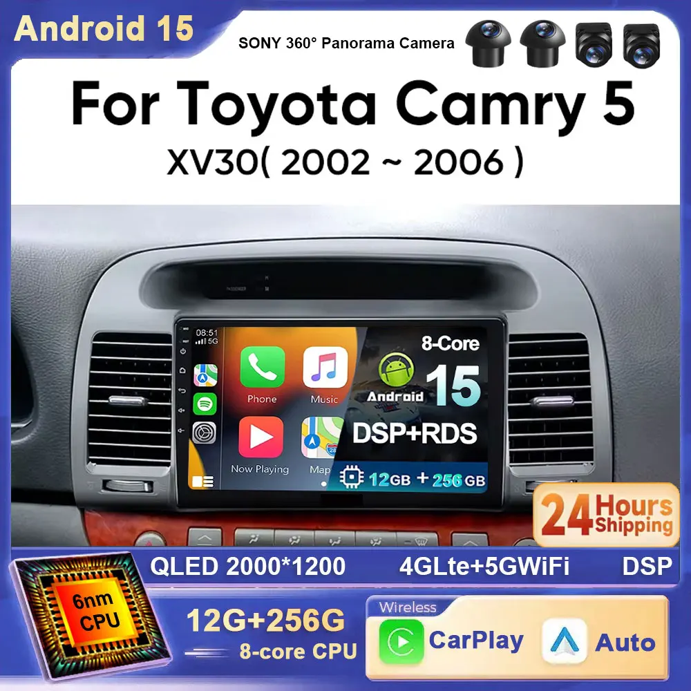 Radio de coche de 9 pulgadas Android 15 Auto para Toyota Camry 5 XV 30 2001 - 2006 Carplay Gps reproductor Multimedia estéreo NO 2din Qled 5G WiFi