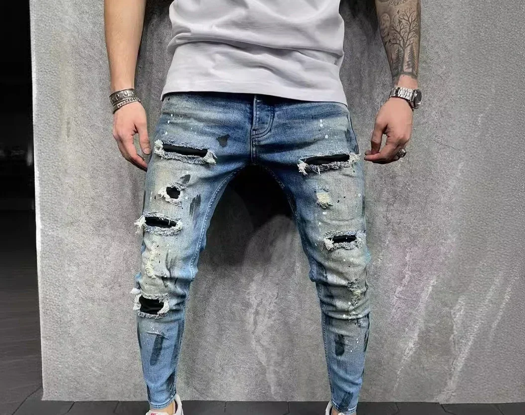

Slim-fit Skinny Jeans Men High-waisted Ripped Jeans Denim Pants Men Autumn Stretch Trousers Long Jeans Pencil Pants Men Clothing