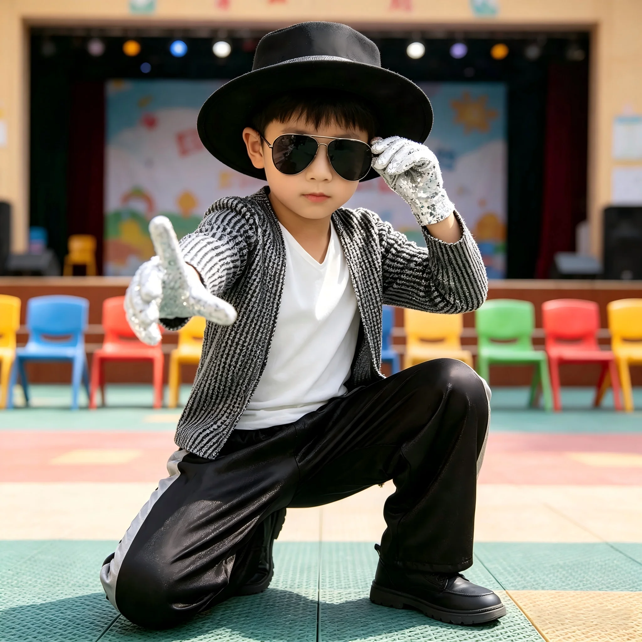 Kids Shiny Sequined Party Costume 6 Pieces Retro Dance Singer Outfit Halloween Carnival Cosplay Dress Up Suits for Boy Clothes