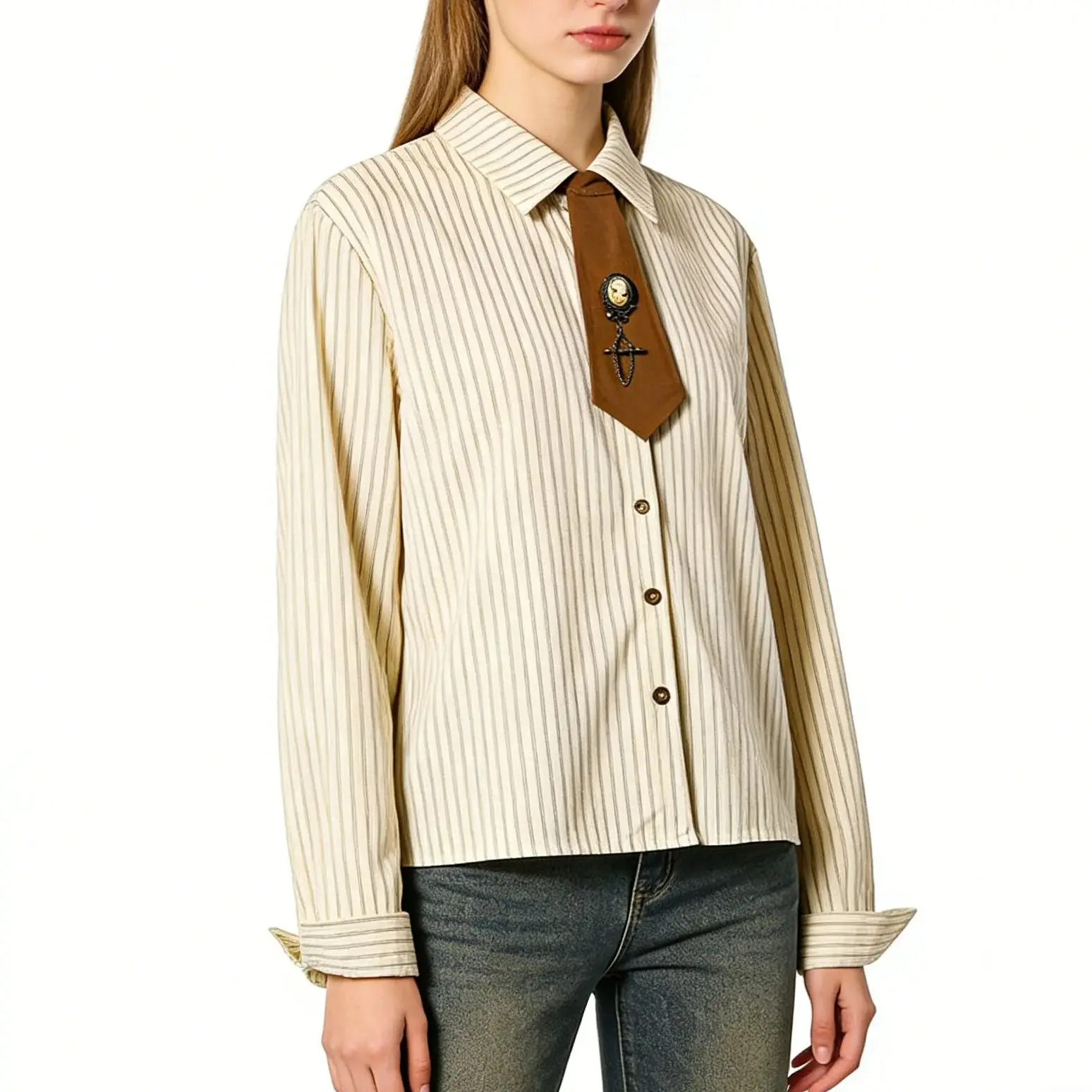 

Женская повседневная рубашка цвета хаки с воротником-бантом, в французском стиле, элегантная, винтажная, свободного кроя, с длинным рукавом, весна-осень, новинка 2026 года