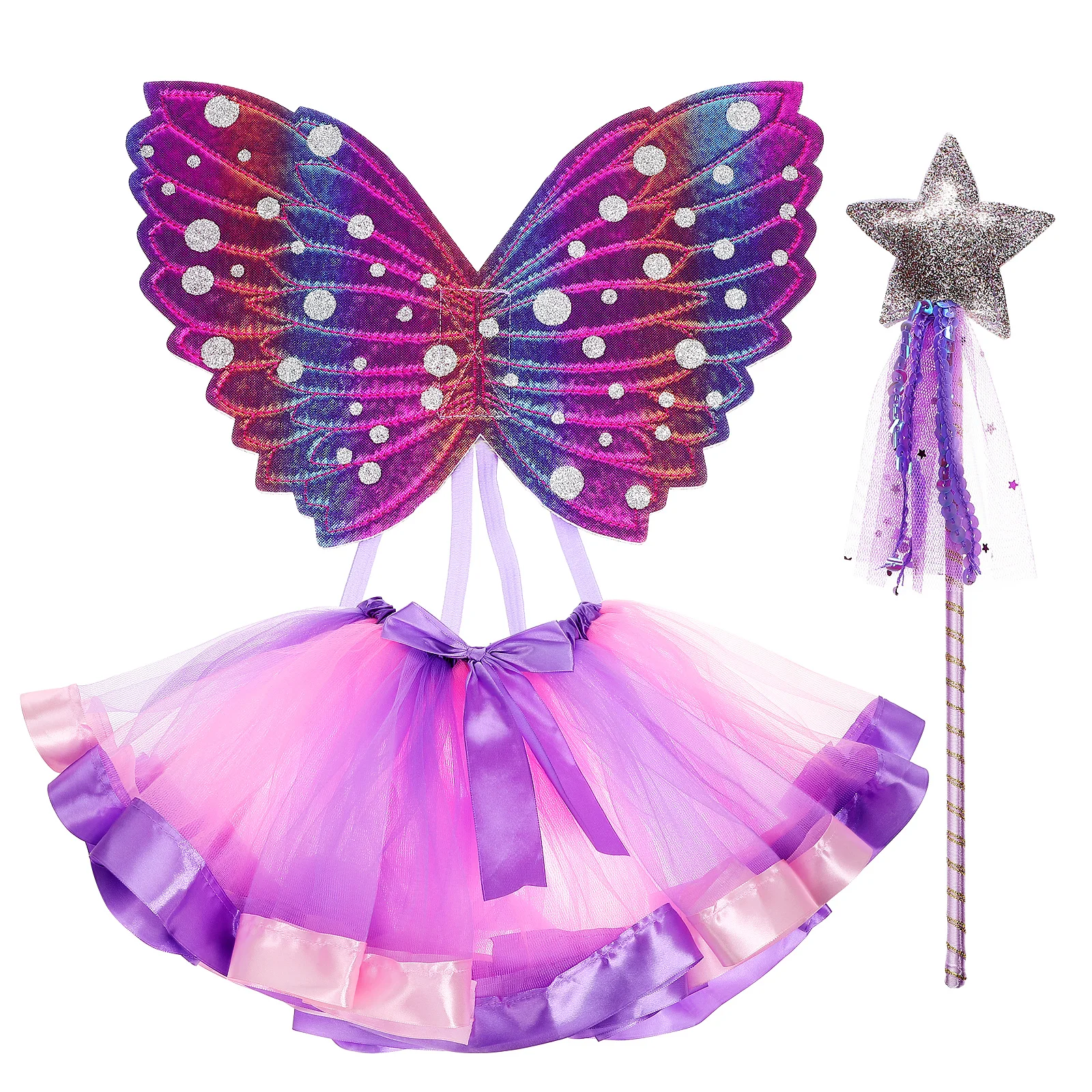

1 set Butterfly Wings Fabric Set Fairy Costume Tutu Skirt Stick Girls Soft Adjustable Comfortable Long Lasting Versatile Use