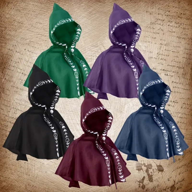 

Halloween Medieval Cosplay Costume Printed Hooded Cape Cloak Shawl Cos Outfits for Magical Role-Playing and Stage Performances