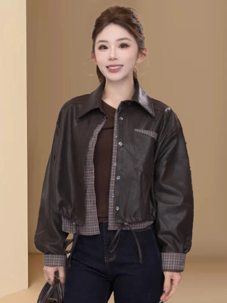 Sli Ele Vielseitige Damen Leder Jaet Herbst Neue Ankunft Abnehmen Offene Strickjacke Top Quali Faionable Oberbekleidung