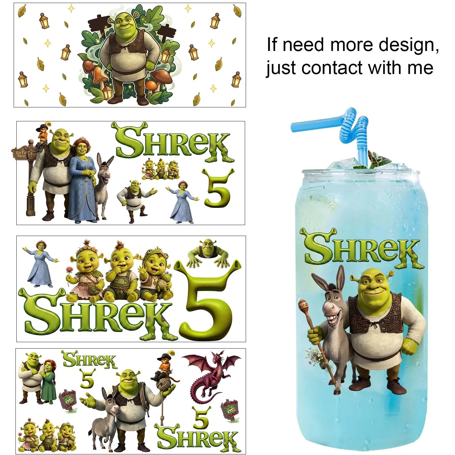 1/5 PCS Cute Cartoon Monster Style Waterproof Party DIY Decals 3D Transfers UVDTF Tumbler Seal Stickers 16oz UV DTF Cup Wraps