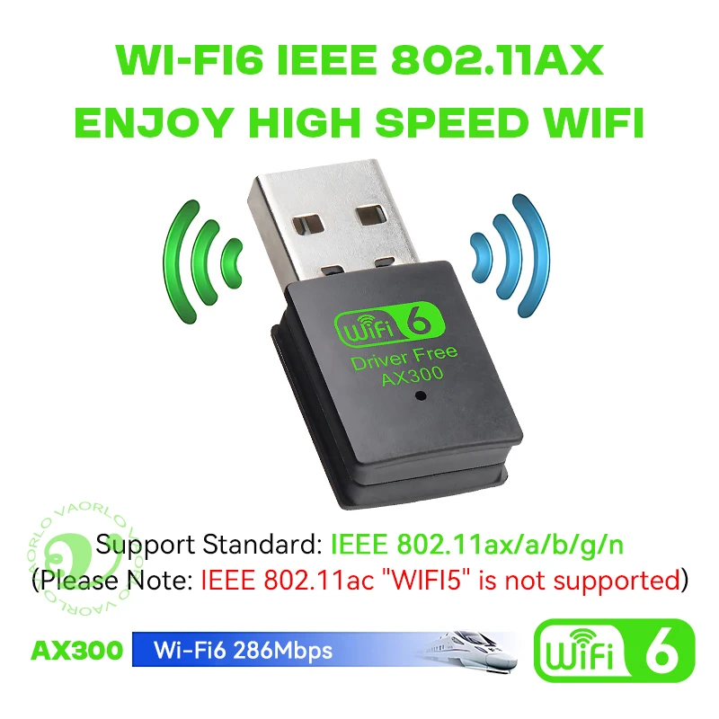 USB WiFi Adapter 802.11AX Wi-Fi6 AX300 2.4G Drive Free Mini Wireless Network Card Receiver Dongle WLAN For PC Laptop Win7/10/11