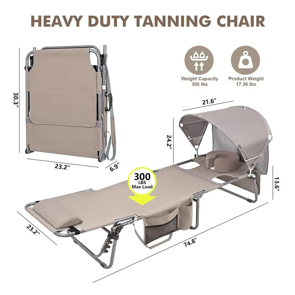 

Chair with Sun Canopy Face Hole Softer Padded Adjustable Washable, Heavy Duty Layout Folding Lounge Chair for Adults Outside Be