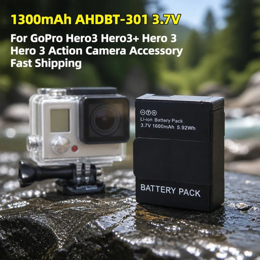High-Quality 1300mAh AHDBT-301 3.7V Rechargeable Digital Battery For GoPro Hero3 Hero3+ Action Camera Accessory Fast Shipping