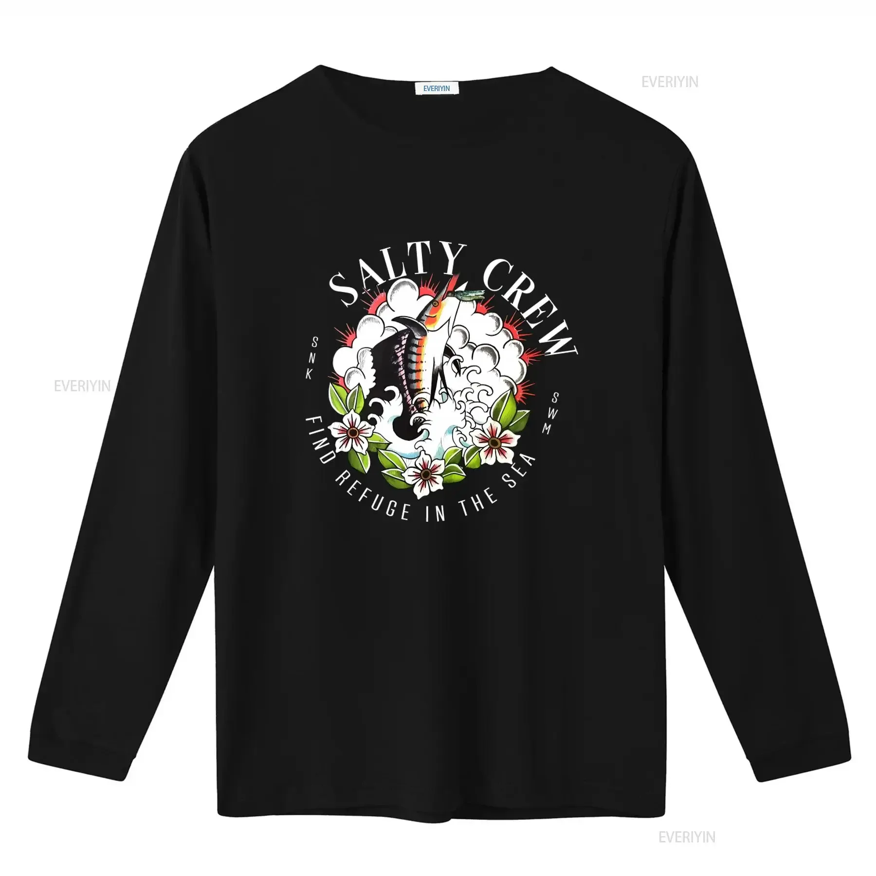 Floral Marlin Black Salty Crew T shirt for Men Medium Size Find Refuge in the Sea Design vintage Washed Stretched homme