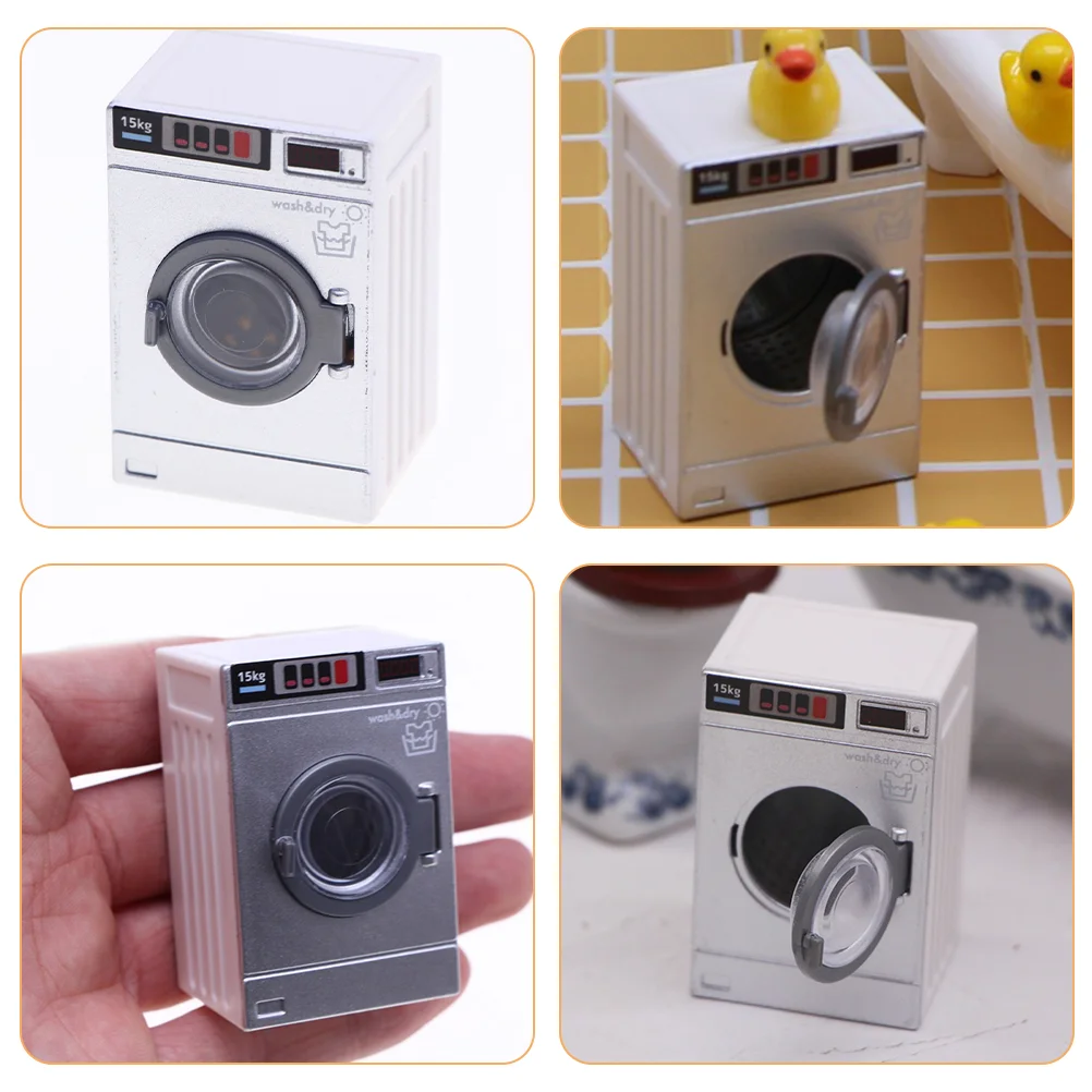 Furniture Mini Washing Machine Model Baby Electric Power Washer Miniature Dollhouse Dryer Plastic Bathroom Kids and